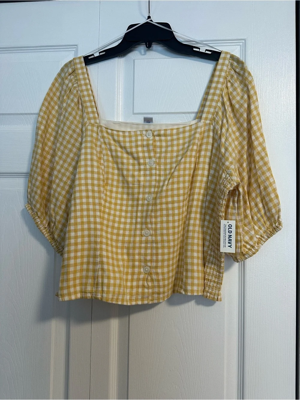 Old Navy Yellow Gingham Square-Neck Button Front Blouse
